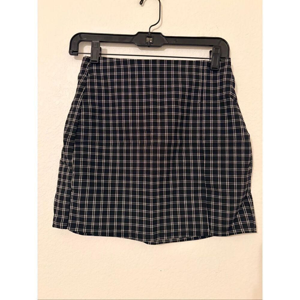 NWT Streetwear Society Plaid Mini Skirt Black White Check Side Slit Size Small